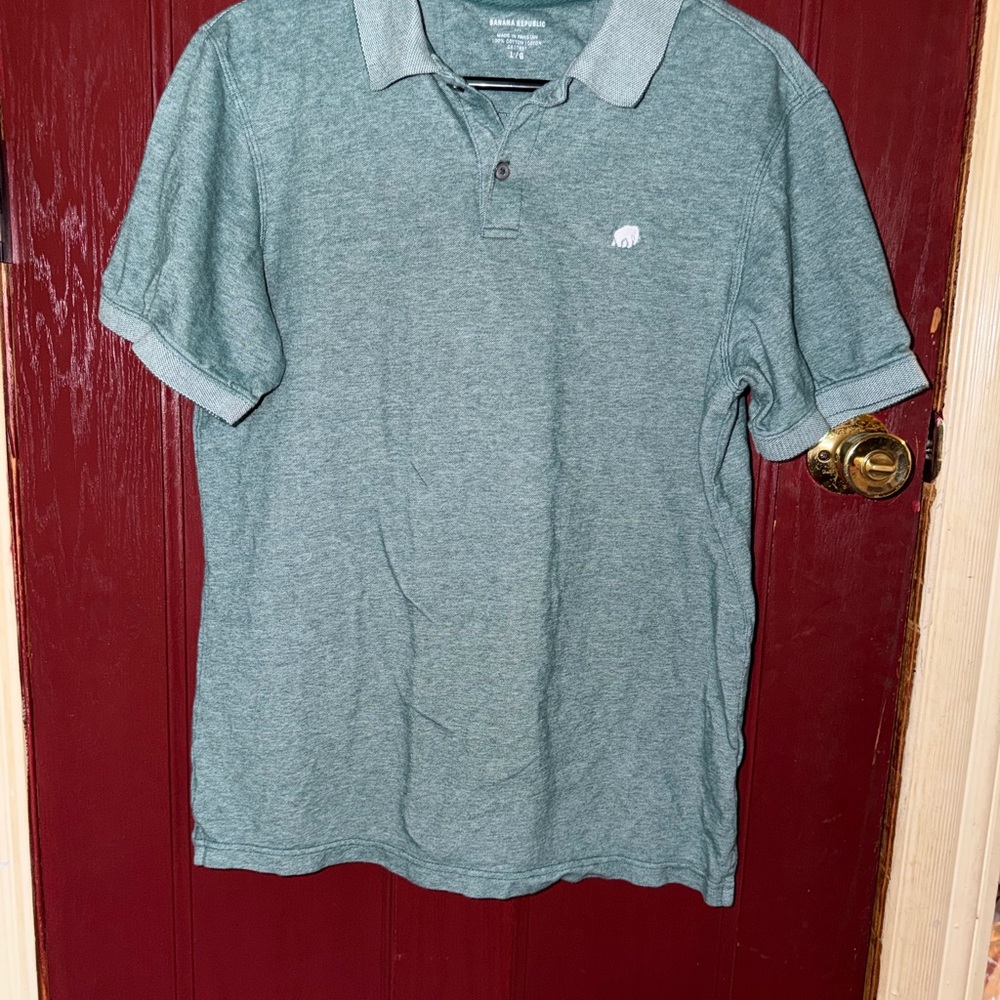 Banana Republic Heather Green Polo with Contrast Collar